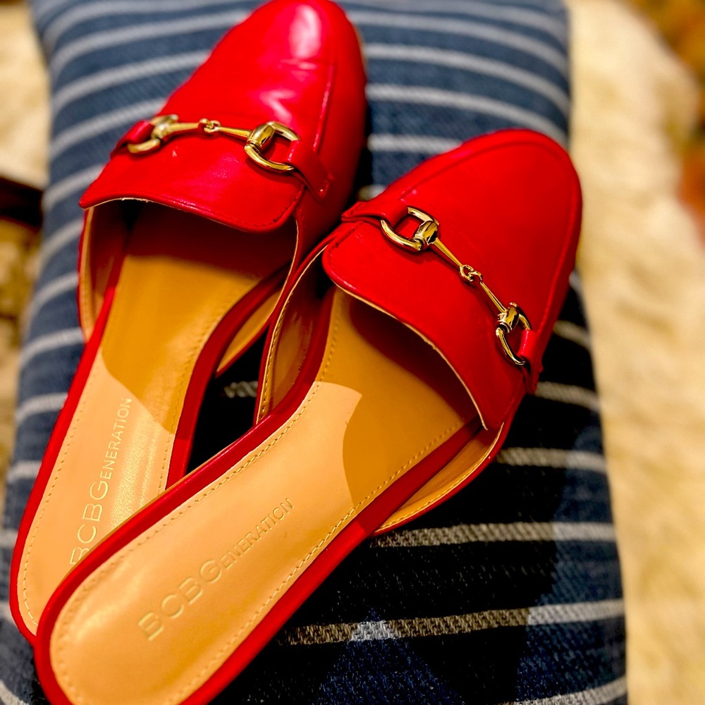BCBG Cherry red loafer slides